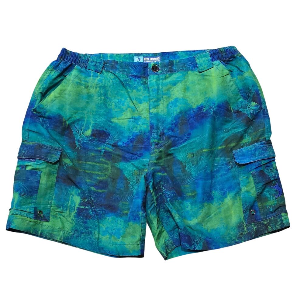 Reel Legends Multi Color Abstract Print Cargo Performance Swim Shorts Fishing